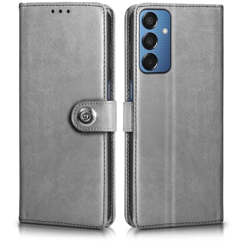 WOW IMAGINE Shock Proof Flip Cover Back Case for Samsung Galaxy M15 5G Prime Edition | M15 5G | F15 5G (Magnetic Button Flip Case | Inbuilt Wallet Pockets & Stand | Leather Finish | Stone Grey)- Best and cheap mobile covers in India