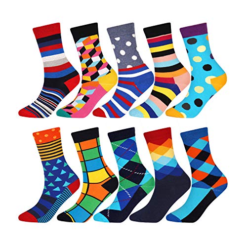 Jeasona Womens Crew Socks Cotton Vibrant Colors Funny Crazy Novelty Cool Gifts (Multicolored 10 Pairs, 10)
