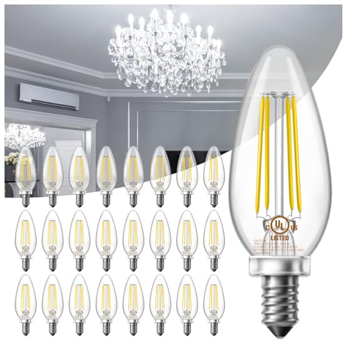 DAYBETTER E12 Candelabra Bulbs 40W Equivalent, Dimmable Chandelier Light Bulbs, 4.5W 500LM Candle Bulbs 5000K Daylight White, B11 LED Filament Vintage Light Bulbs for Chandelier, 24 Pack