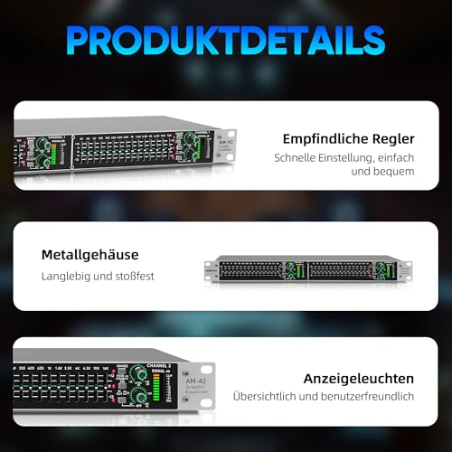 SOWOITIG Égaliseur graphique stéréo avec égaliseur 15 bandes pour système audio domestique, égaliseur DJ double canal avec sortie caisson de basses et réduction du bruit – vue 4