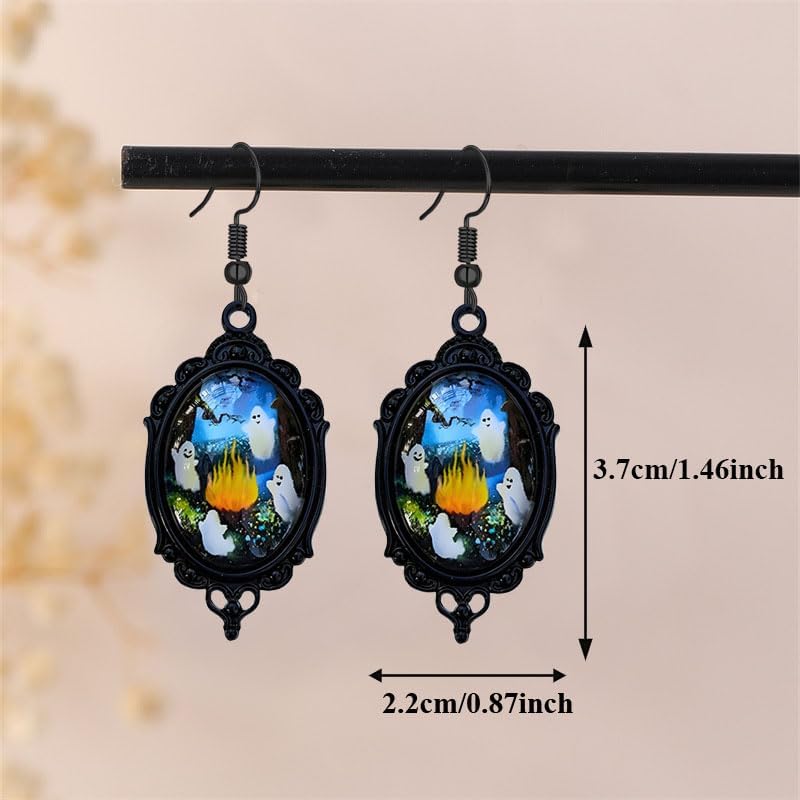 coadipress Gothic Ghost Earrings Necklace Set for Women Vintage Crystal Glass Ghost Cameo Pendant Necklace Cute Goth Ghost Earring Punk Mystic Halloween Jewelry - Image 6