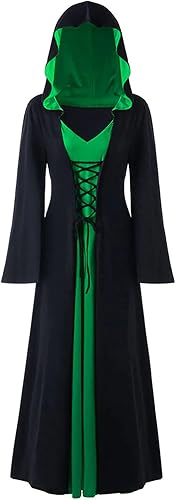 JEGULV Womens Halloween Dress with Hooded Medieval Gothic Cosplay Ball Gown Dress Vintage High Low Pullover Dress
