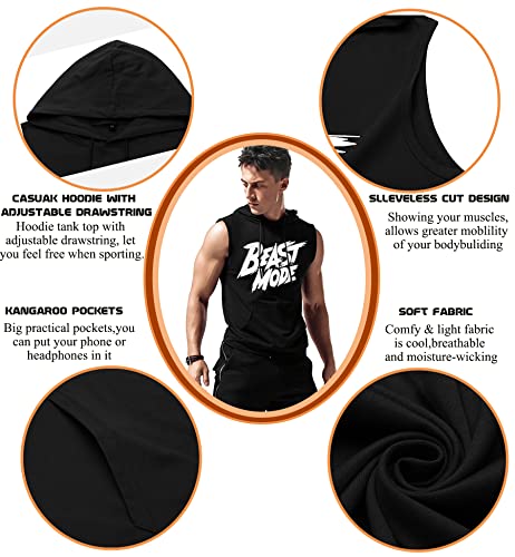 Babioboa Men's Training Tank With Hood Bodybuilding Sleeveless Sport Hoodie Jogging Breathable Sleeveless Shirt #TOP3