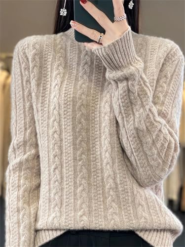 Wvapzxx Wool Knitted Pullover Women's Semi-Turtleneck Long Sleeve Sweater3
