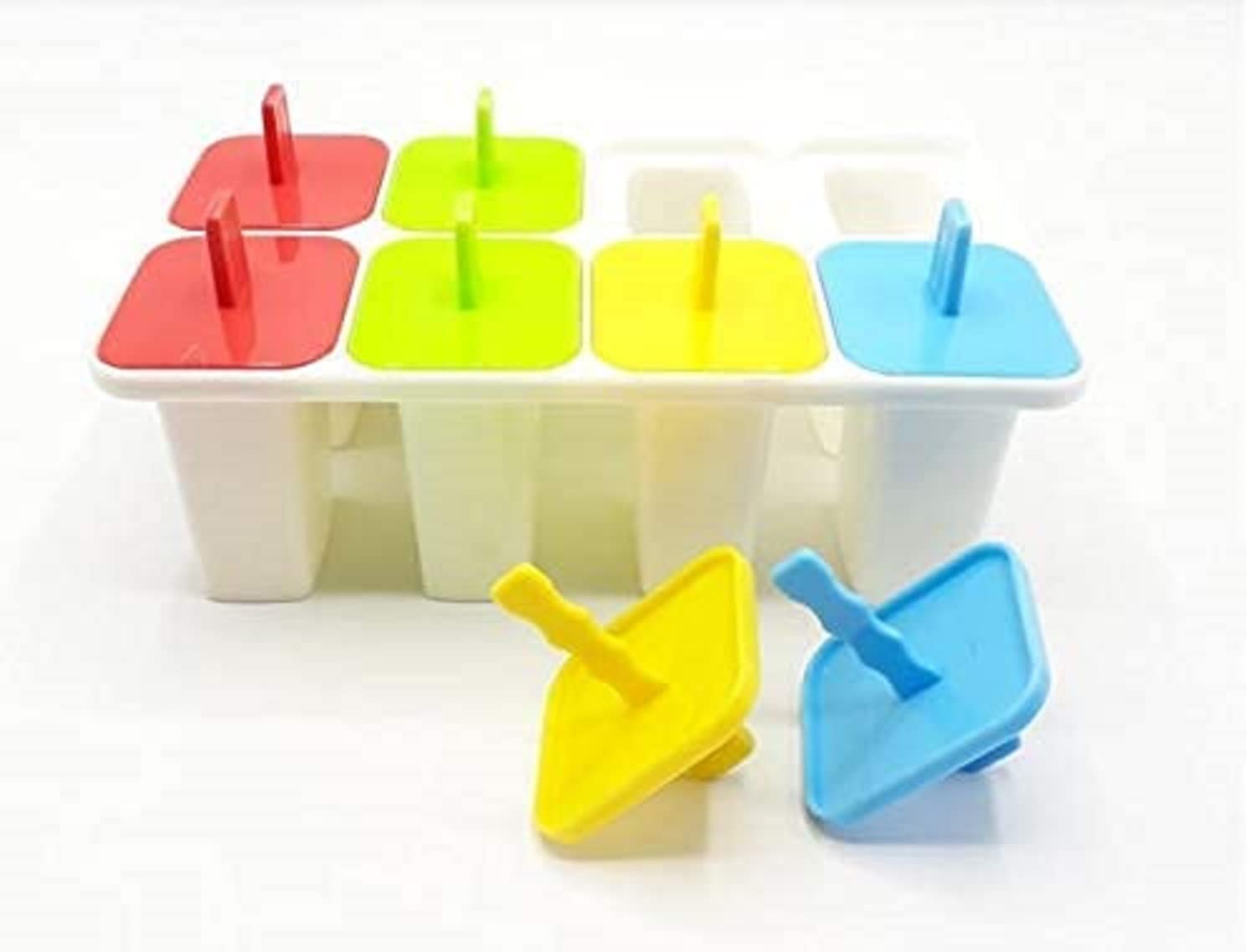 KEDY Moldes de plástico reutilizables con 8 ranuras, moldes para helados caseros, bandeja de moldes de helado Kulfi Candy Ice Lolly con palo, para niños y adultos