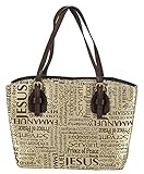Brown Purse 9 x 11.5 inch Fashion Jacquard Fabric Bible Cover Case with Handle