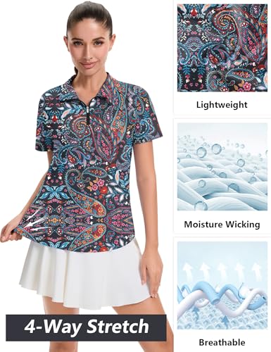 Image of LOMON Womens Golf Polo Shirts Summer Short Sleeve 1 /4 Zip Tops Moisture Wicking Casual Tennis Activewear with Pockets