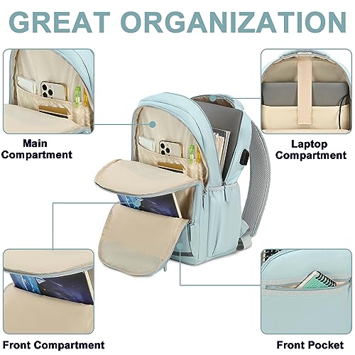 Bluboon Backpack for Women 15.6 Inch Laptop Bookbag College School Backpack Girls Schoolbag Compartment Daypack for Business Travel with USB Charging Port（Oxford Grey4