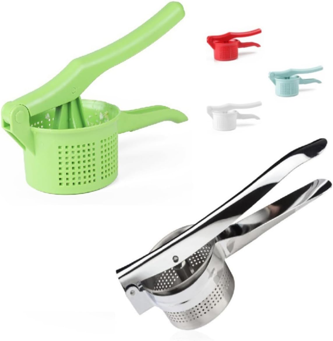 OUNONA Manual Potato Ricer Non-slip Handle and Hollow out Design, Green Plastic Handheld Potato Masher Press for Kitchen and Dining Use