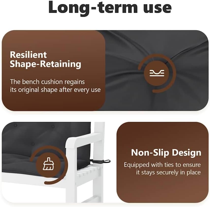 vidaXL Indoor/Outdoor Bench Cushions 2 pcs, Patio Loveseat Cushions, Porch Swing Seat Cushions, Non-Slip, Water-Repellent, Breathable, Resilient, Black 59.1"x19.7"x2.8" Oxford Fabric