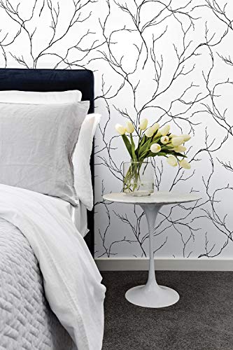 Nextwall Delicate Branches Peel And Stick Wallpaper (Ebony) #TOP2