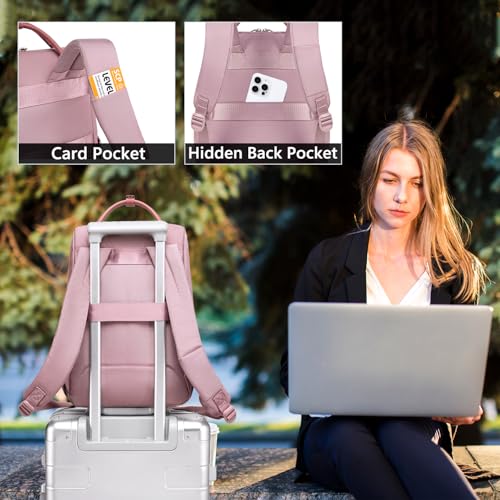 Image of Chantria Slim Backpack for Women Stylish 14-inch Laptop Bag 13L Multi-pocket Water-resistant Daypack with Top Handheld & Luggage Strap,Ladies Backpack for Office Casual College