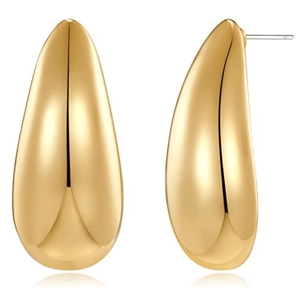 YOXUAGold Hoop Long Waterdrop Earrings for Women Polished Droplet Teardrop Earrings,Hypoallergenic Gold Plated Earrings Fashion Jewelry for Women Girls （Gold & Silver ）