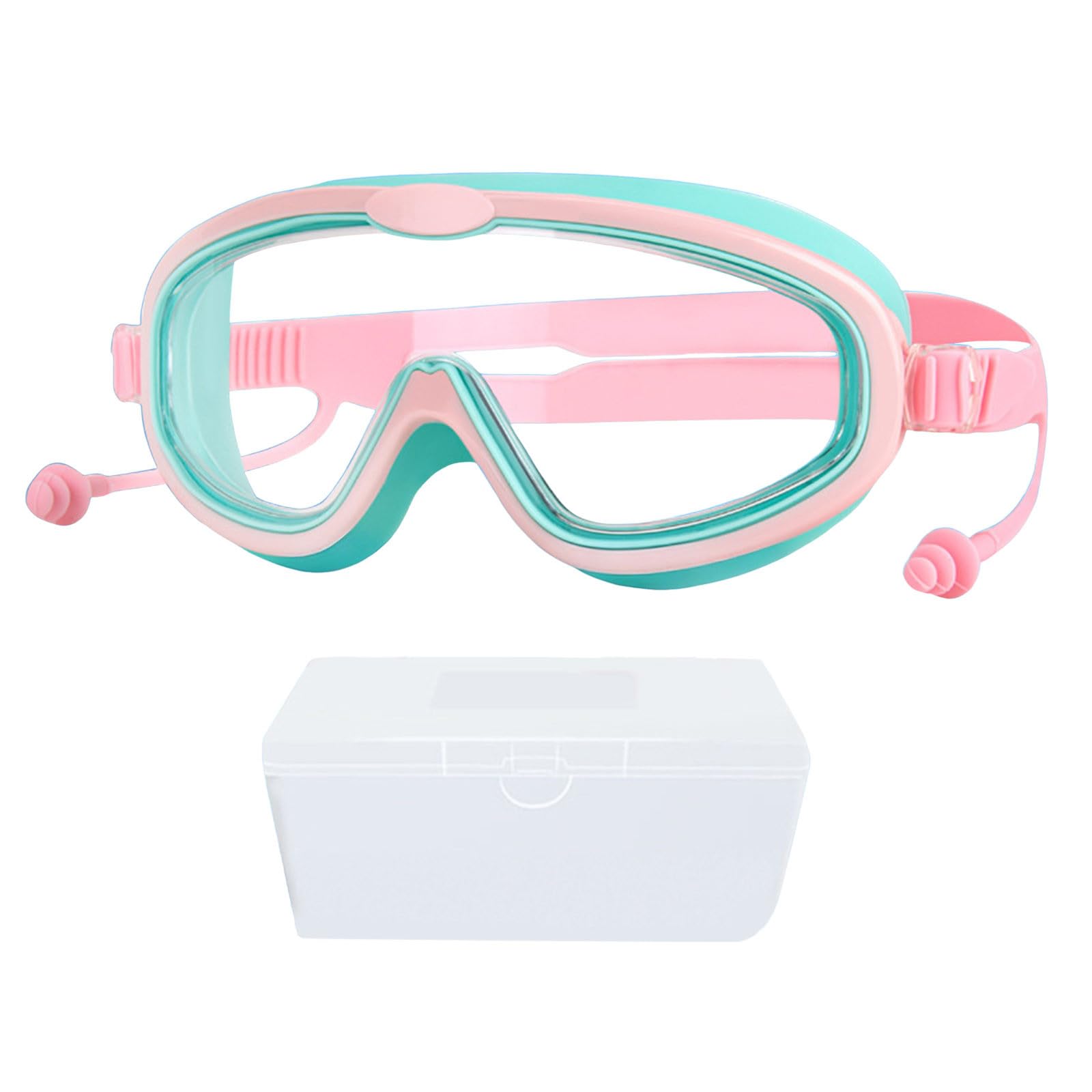 Kids Swimming Goggles with Earplugs and Box for Boys Girls 6-14 Years Old Waterproof Swim Goggles Anti Fog Wide Vision Swim Mask UV Protection Pool Glasses for Pool Training Green