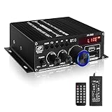 ⏸Multifunktionaler Mini-Amp-Empfänger ▶Dieser 2.0-Kanal-Bluetooth-5.0-Mini-Audio-Verstärker mit LCD-Display-Hintergrundbeleuchtung und Lautstärke, Höhen und Bässe Regler, die Sie die hohe und niedrige Frequenz getrennt für empfindliche Sound einstellen können.