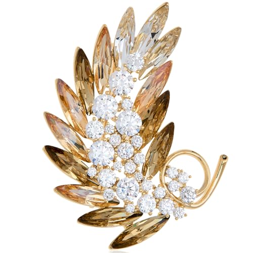 VANGOBUBU Elegant Feather Brooch Pin for Women, High-End Cubic Zirconia & Shell Pearl Jewelry, Exquisite K9 Crystal Lapel Pin with Gift Box, Creative Fashion Accessories for Formal Events, Wedding, Parties | Women's Brooches and Pins | Ladies Jewelry (Ethereal Feather Collection（ A ）)