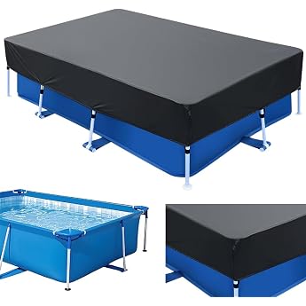 Swimming Pool Cover for Rectangular 220 x 150 cm Solar Tarpaulin Pool Cover Rectangular Tarpaulin Pool with Cords for Rectangular Frame Pool Windproof Dust Rainproof Durable
