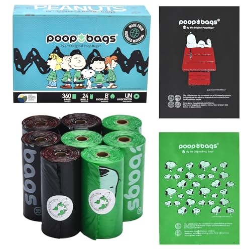 Image of The Original Poop Bags 38% USDA Biobased Pet Waste Bags, Peanuts Design, Leak-Resistant & Durable, Black /Green, 360 Count