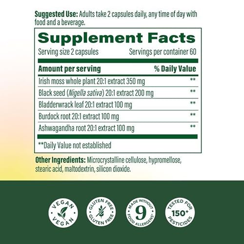 MegaFood Sea Moss Complex – 5-in-1 Blend with Bladderwrack & Burdock (120 Capsules, 60 Servings) — view 2