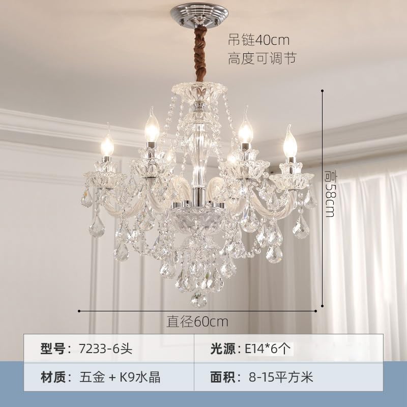 Przezroczysty kryształowy żyrandol salon i jadalnia żyrandol E14 * 6 świeca żyrandol willa sypialnia moda świeca lampa 60 cm