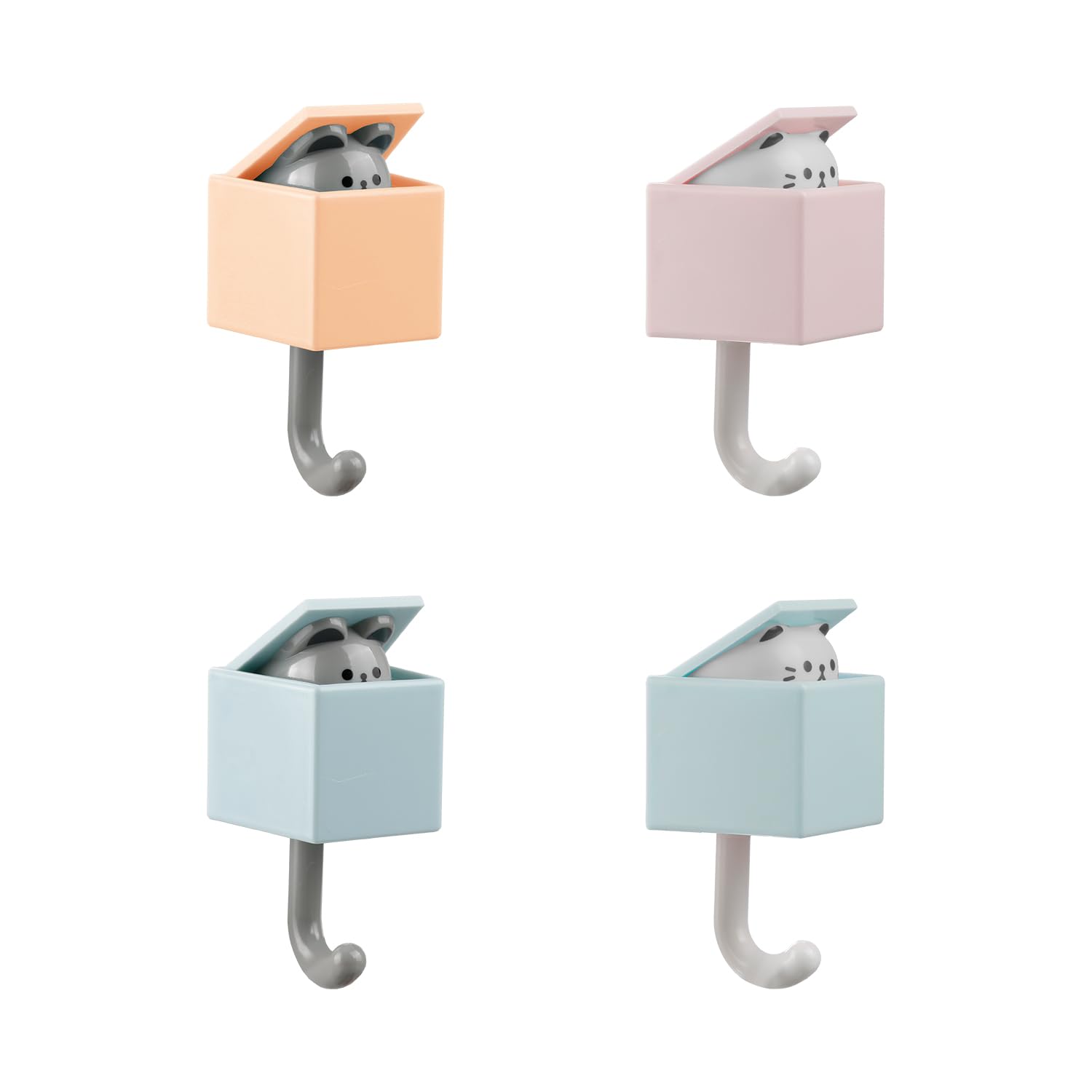Tabanzhe Wall Hooks-4PCS Creative Adhesive Coat Hook Cute Cat Pet Hook Decorative Wall Mounted Hooks for Hanging Coats Bags Towels Bathroom Bedroom Kitchen(4Colors)