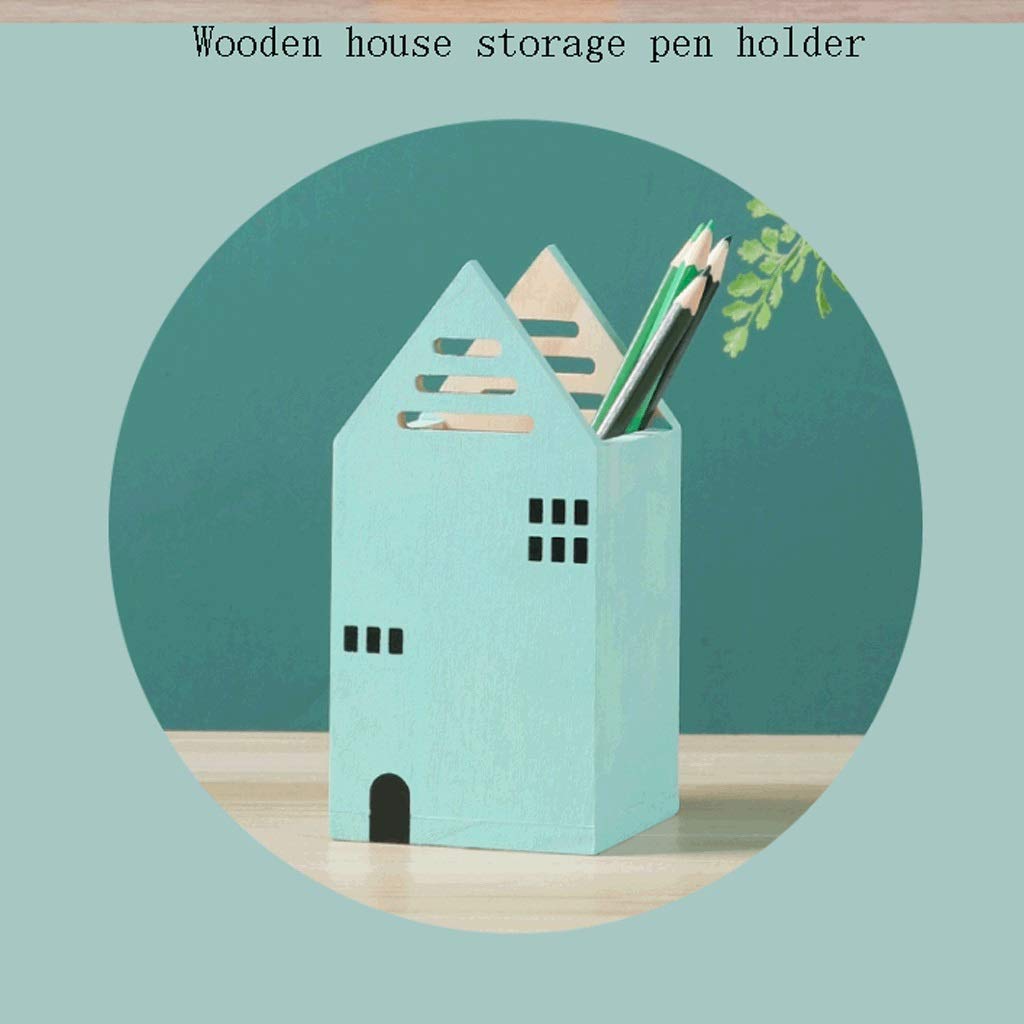 Portapenne Portapenne da scrivania in Legno, Piccola Scatola portamatite a Forma di casa, graziose Decorazioni per Il Desktop, Famiglia di Grande capacità (Verde)