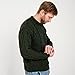 SAOL 100% Merino Wool Men's Irish Traditional Aran Crew Neck Cable Knit Sweater Pullover (Army Green, Medium)