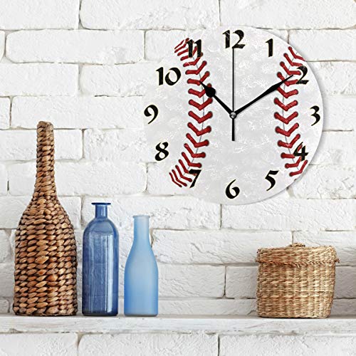 Cute Arabic Numeral Design Baseball Silent Non Ticking Round Wall Clock Battery Operated Vintage Design Oil Painting Home Office School Decor Dual Use Art Clock 9.45 Inch #TOP2