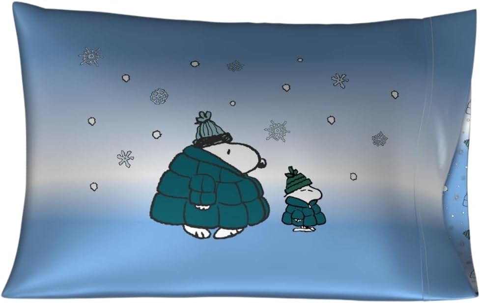 Franco Collectibles Peanuts Snoopy Puffer Coat Holiday Christmas Beauty Silky Satin Standard Pillowcase Cover 20x30 for Hair and Skin, (Officially Licensed Product)