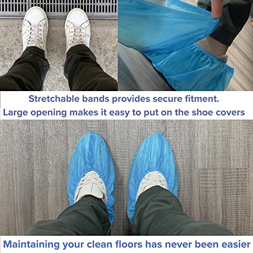 Innovative Haus Blue Indoor Disposable Shoe Covers - Disposable Non Slip Boot Covers - Indoor Reusable Booties - Treads - Water Resistant - 100 Pack, Large