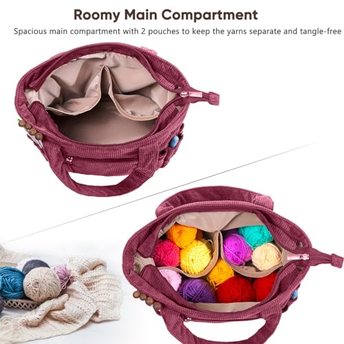 Image of MYBAGZING Crochet Bag and Tote - Corduroy Yarn Bag - Yarn Holder for Crocheting - Crochet Storage Bag for Crochet Hooks, Crochet Accessories, Knitting Bag for Crochet Lovers, Mother's Day Gift