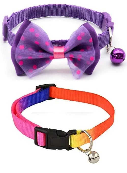 SR VISION Pet Bowknot Bow Tie with Adjustable Puppy Kitten Necktie Collar and Small Size Nylon Rainbow Safety Cat Collar with Bells Ideal for Dogs and Puppies - Purple (Pack of 2) (B0C339QX7M) Amazon Price History, Amazon Price Tracker