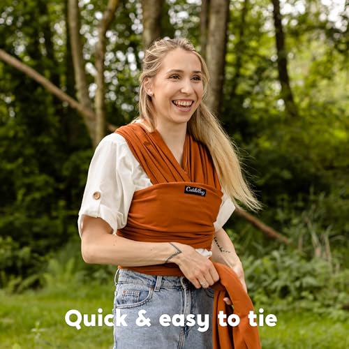 Image of Cuddlebug Baby Wrap Carrier for Newborn (7-35 lbs) - Soft Stretchy, Breathable Infant Baby Carrier Wrap - Hip Healthy Baby Sling Wrap for Hands Free Baby Wearing, Cotton Blend (Brown)
