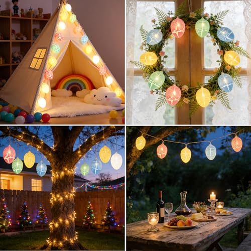Lichterkette Ostern 3 m 20 LED,LED Ostereier Lichterkette Batteriebetrieben mit Mehrfarbige Riss-Eier,Warmweiß,Osterbeleuchtung Osterdekoration,Frühling Deko für Garten,Innen,Fenster,Kamin,Party