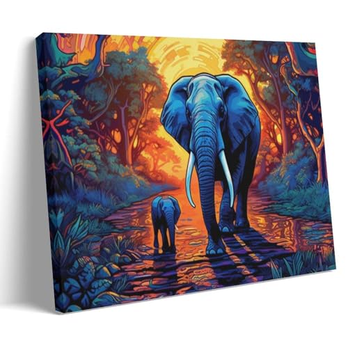 Impression sur toile éléphant 60x90 cm pour salon chaleureux au coucher de soleil