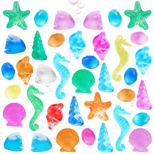 HAPTIME 100 Pcs Sensory Bin Filler, Diving Gem Pool Toys for Kids, Plastic Seashells Under The Sea, Little Mermaid Table Decorations, Sea Shells for Crafting, Vase Filler