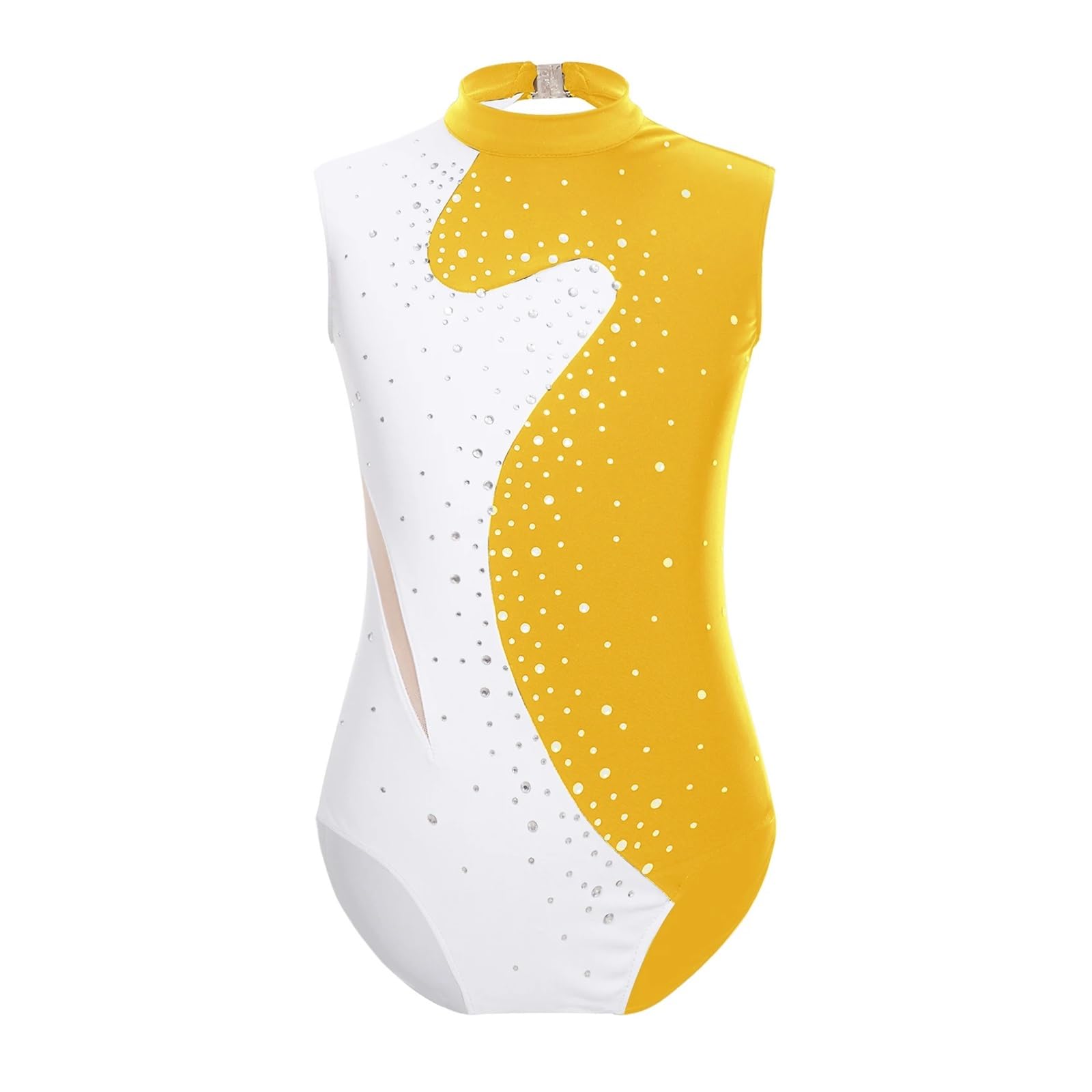 Maillot Gimnasia Mono de gimnasia rítmica for niñas y adolescentes, leotardos de ballet y danza, sin mangas, con brillantes diamantes de imitación, for patinaje Maillot De Danza Gimnasia(Yellow,8)