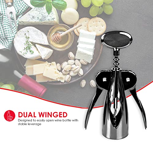 Home Basics Premium Plated Steel Nova Collection Zinc Kitchen Gadgets Tool With Smooth Grip, Easy To Use, Store And Clean, Black Onyx, 6.6 X 2.43 X 1.67, Wing Wine Corkscrew #TOP4