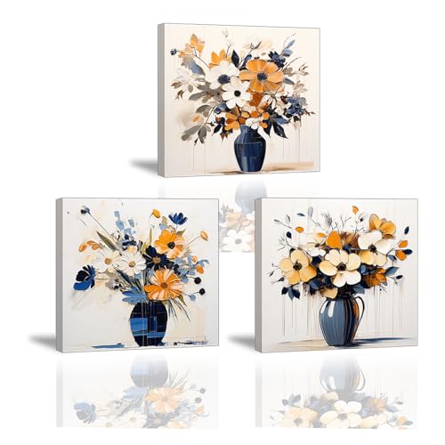 PIY PAINTING Quadro Su Tela Con Fiori Bianchi e Gialli, Vaso Immagini, Stampa Su Tela Classicismo Per Camera Da Letto Soggiorno Ufficio Sala Riunioni Caffè, Set di 3, 30x30 cm