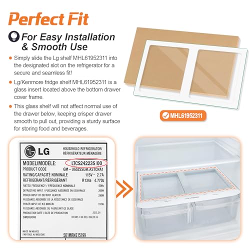 Image of Upgraded MHL61952311 Refrigerator Shelf Glass Compatible with Kenmore LG Fridge Shelf Replacement LRTLS2403S LTCS24223D LTCS24223S LG Kenmore Crisper Drawer Cover Tempered Glass Insert Crisper Shelves