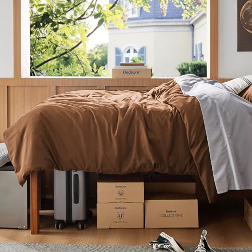 Image of Bedsure Twin /Twin XL Duvet Cover, Soft Double Brushed Bedding Set, Brown | For Kids & Adults, 68 inchx90 inch Comforter Cover, Hotel Luxury, All Season, Breathable, Easy Care, Lightweight, Zipper Closure
