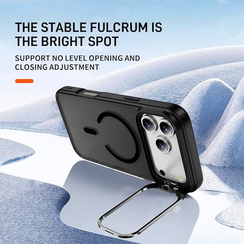Image of Elzzi for iPhone 17 Pro Max Case Compatible with MagSafe, Built-in Adjustable Camera Guard Kickstand, Translucent Matte Anti-Fingerprint Heavy Duty Shockproof Phone Cover - Black