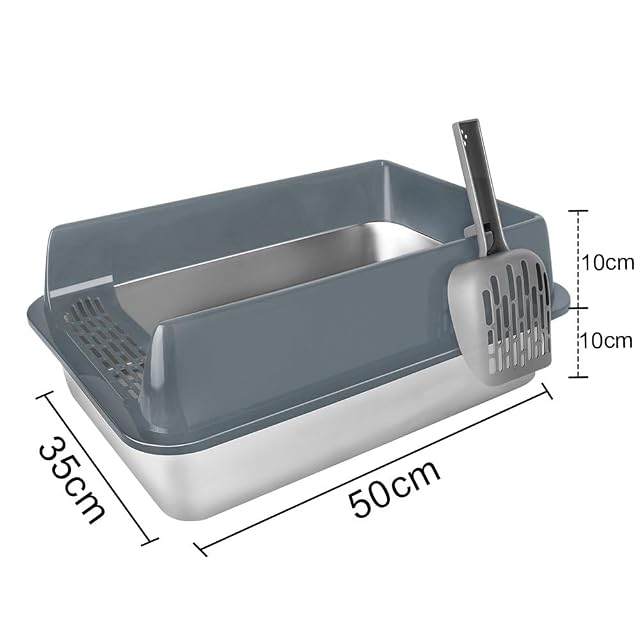 Foto 7 de 8 de Bandeja de Arena de Acero Inoxidable, Arena para Gatos, Impermeable y Antiderrames, Bandeja de Arena…