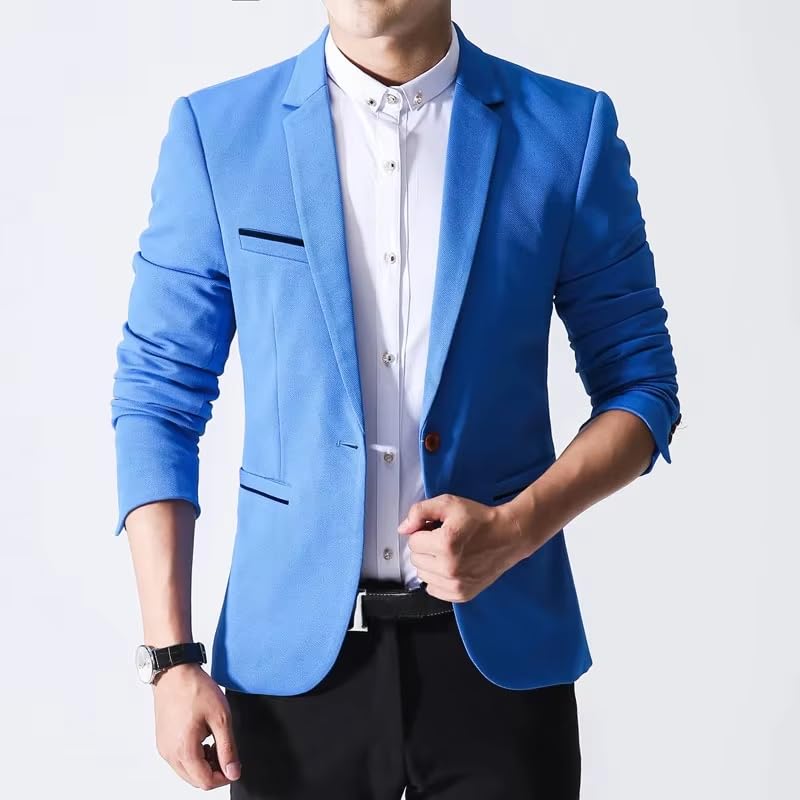 Men's Party Slim Fit Suit Jacket Korean Casual Blazer for Men-Navy3