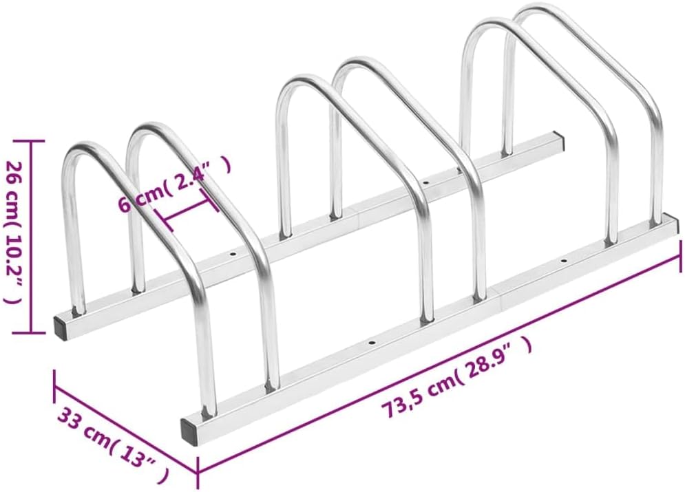 vidaXL Galvanized Steel Floor Bike Stand for 3 Bicycles - Freestanding, Silver Bicycle Rack for Indoor/Outdoor Use with Stable Structure