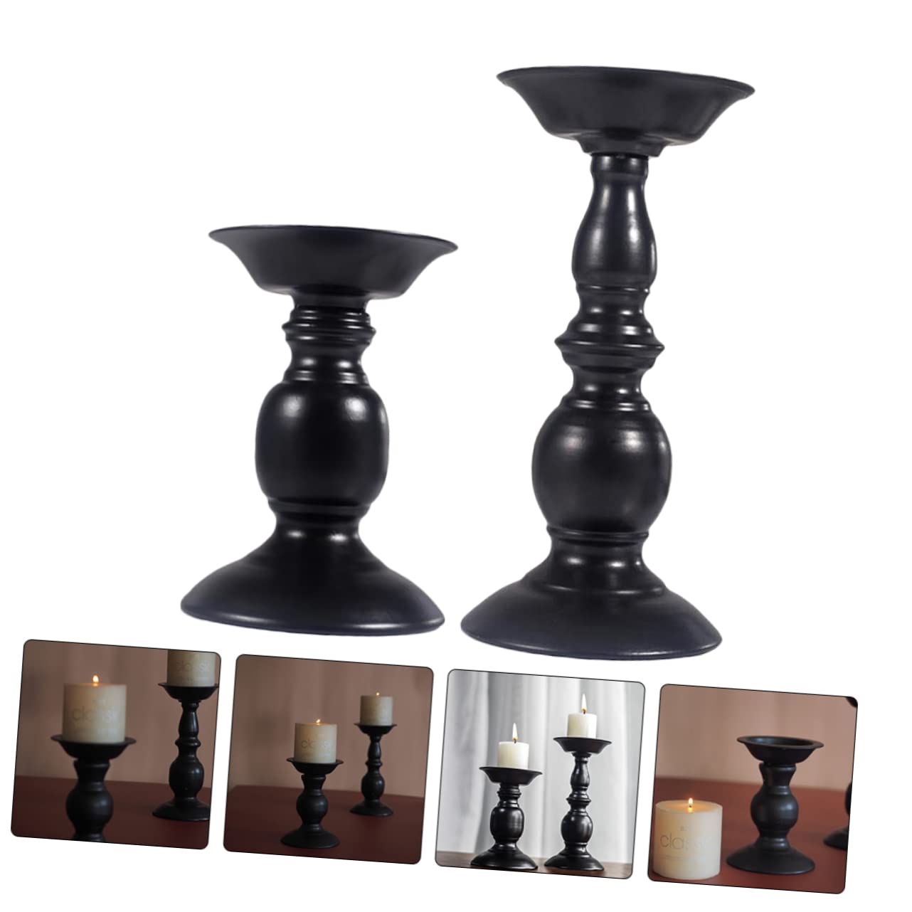 Candelabro Retro Estilo Europeo Negro de Hierro, 2 Piezas | Adorno de Hierro, Acabado de Pintura Horneada, Pieza Decorativa para Hogar