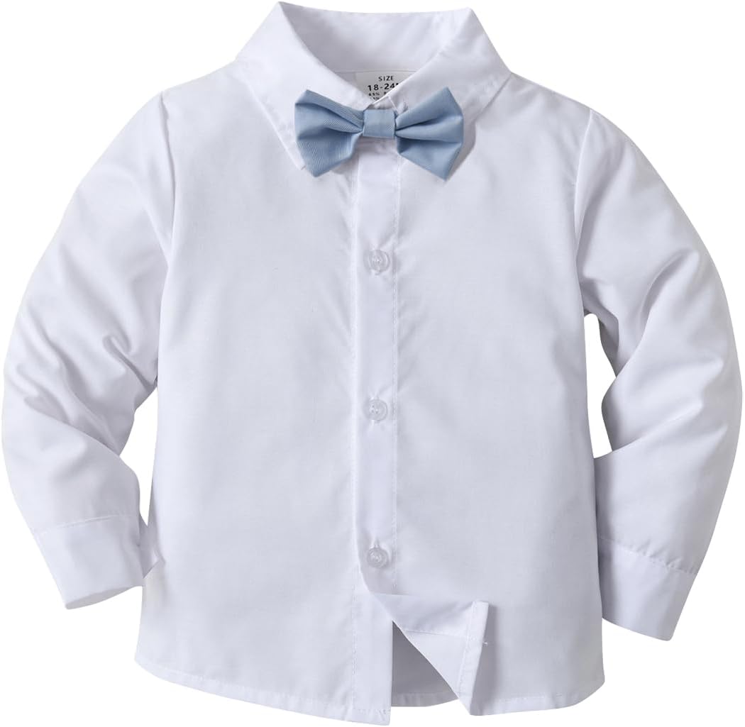 Boarnseorl Baby Boys Pants Sets, Infant Long Sleeve Shirt + Pants + Bow Tie + Suspenders Outfits Clothing,18-24M - Image 3