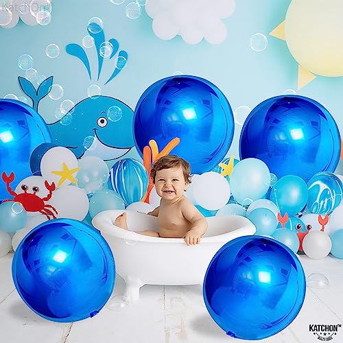 Image of KatchOn, Large Blue Mylar Balloons - 22 Inch, Pack of 6 | Royal Blue Metallic Balloons for Ramadan Decorations | Eid Decorations, Birthday, Gender Reveal, Baby Shower, Under The Sea Party Decorations