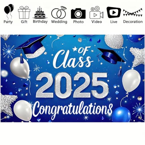 Image of BlissYard Graduation Banner Outdoor Backdrop Class of 2025 Congrats Grad Banner Grad Party Decoration, 71x43 Inches Congratulations for Graduation Celebration