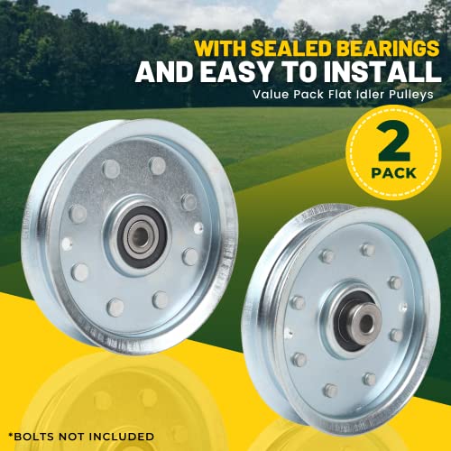 (2-Pack) Exact Replacement 4 7/8" Flat Idler Pulley (Silver) - Oem Part Number 956-04129 753-08171 & 756-04129 - Compatible With Cub Cadet Mtd & Troy-Bilt #TOP2